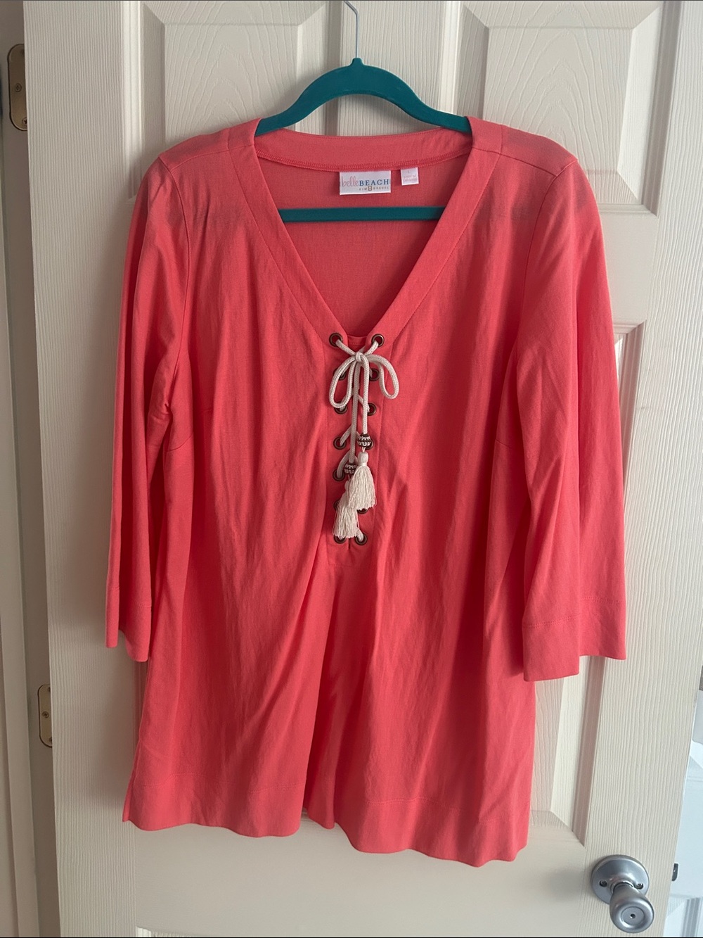 Bobbie Brooks Coral Lace-Up V-Neck Tunic